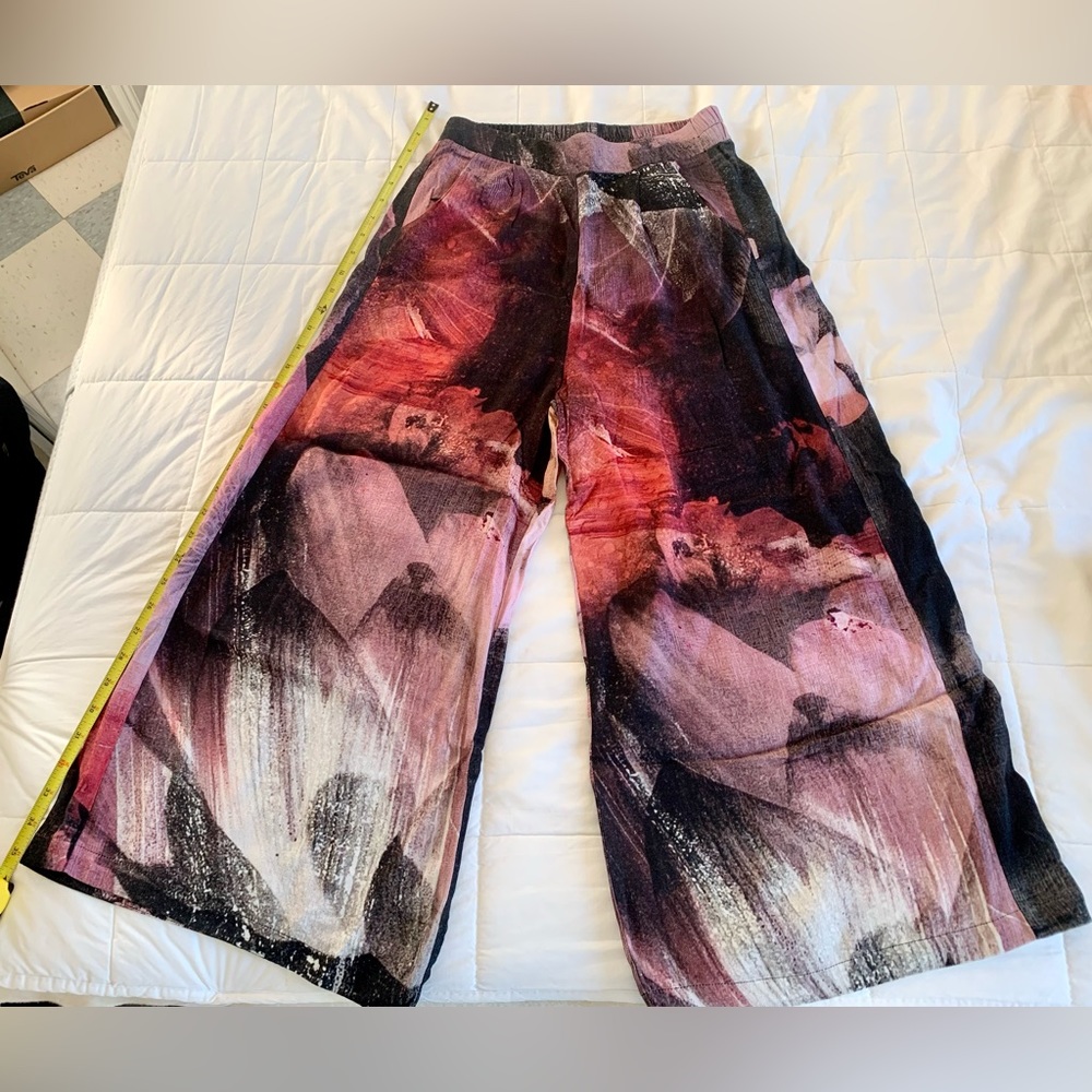 Desigual Floral Crop Wide Leg Handpainted Pants, size S, NWOT